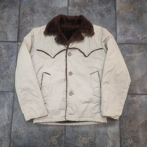Vintage 1970s Sears Perma Press Men's Medium Western Fur Lined Jacket Coat